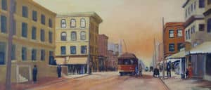 Oil painting by Ellen Lorne — Calgary Avenue — 1920