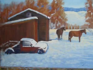 Oil painting by Ellen Lorne — Horses in Winter