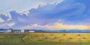 Oil painting by Ellen Lorne — Sunset on the Prairies