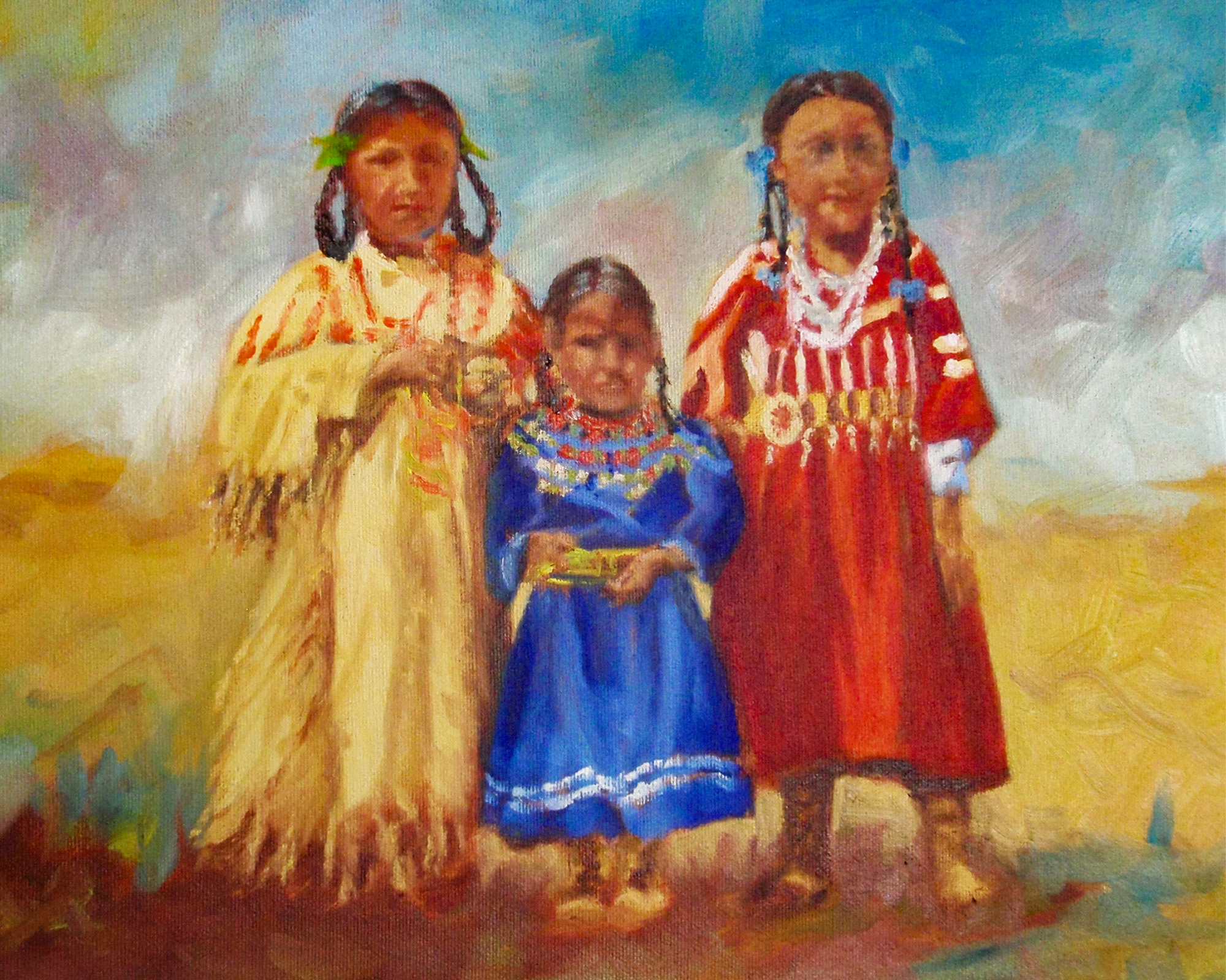 Oil painting by Ellen Lorne — Sarcee Girls